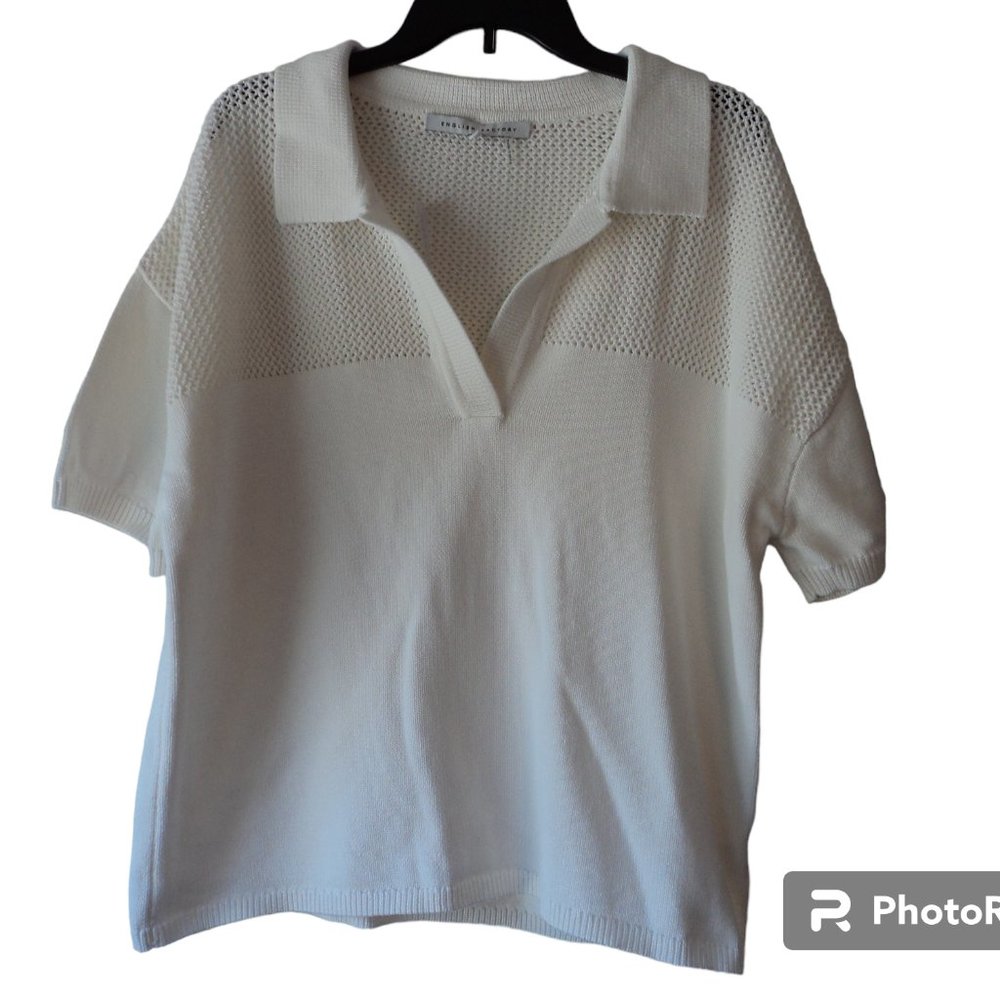 New York & Company White V-Neck Sweater